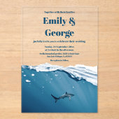 ネイビーコースタルザシーシャークビーチ結婚式 アクリル招待状 (正面)