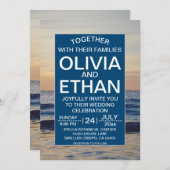 ネイビーコースタルシースケープサンセットサマービーチ結婚式 招待状 (正面/裏面)