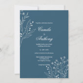 ネイビーコーナーフローラルボホウェディング 招待状 (正面)