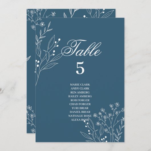 ネイビーコーナーフローラ結婚ボーホの座席表 招待状 (正面/裏面)
