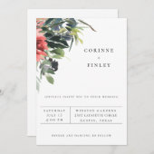 ネイビーコーラルフローラ結婚式招待状 案内状 (正面/裏面)