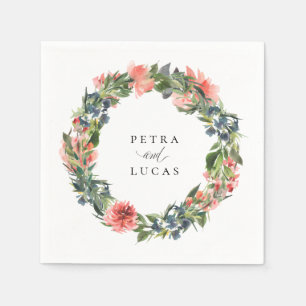 ネイビーコーラルボタニカルパーソナライズされた紙ナプキンス スタンダードカクテルナプキン