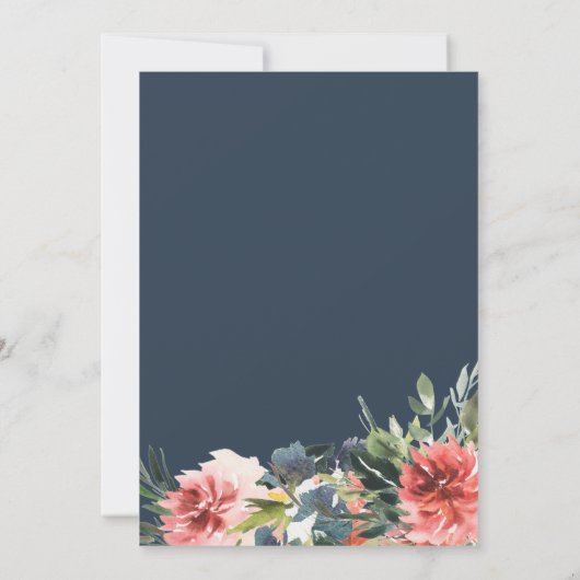 ネイビーコーラルボタニカルベビーシャワー招待状 招待状 (裏面)