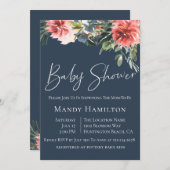 ネイビーコーラルボタニカルベビーシャワー招待状 招待状 (正面/裏面)