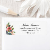 ネイビーコーラルボタニカル差出人住所 ラベル (インサイチュ)