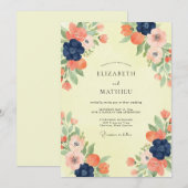 ネイビーコーラルポピーの結婚式 招待状 (正面/裏面)