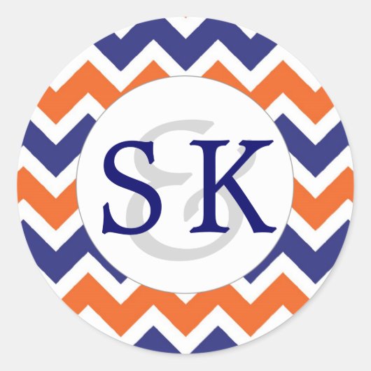 ネイビーコーラルモ結婚ノグラム封筒用シール ラウンドシール (正面)