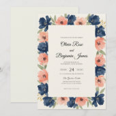 ネイビーコーラルリースの結婚式 招待状 (正面/裏面)