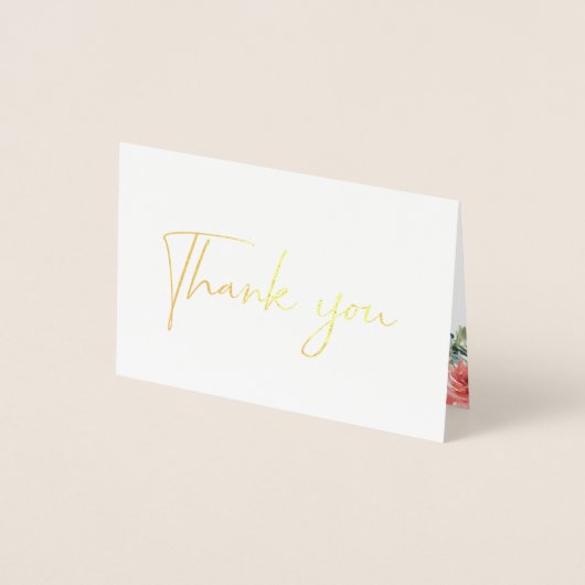 ネイビーコーラル結婚フローラの写真サンキューカード 箔カード (正面)