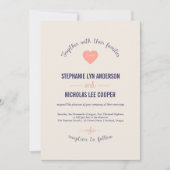 ネイビーコーラル カーブ ラブハート ウェディング招待状 招待状 (正面)