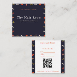 ネイビーコーラル ヘアサロン予約リマインダーカード 割引カード