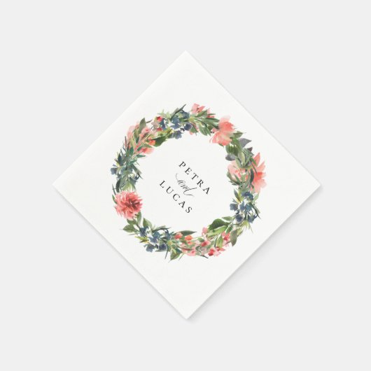 ネイビーコーラル ボタニカル オーダーメイド ペーパーナプキン スタンダードカクテルナプキン (角)