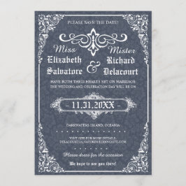 ネイビーゴシッビクトリアンクダマスクの日付を保存 セーブザデート