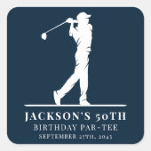 ネイビーゴルフテーマ誕生日パルティー スクエアシール (正面)