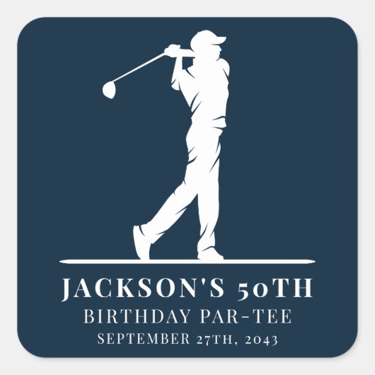 ネイビーゴルフテーマ誕生日パルティー スクエアシール (正面)