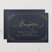 ネイビーゴールドのエレガントなヴィンテージカリグラフィー受付カード 招待状 (正面/裏面)