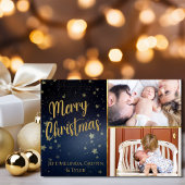 ネイビーゴールドのクリスマスカード 2枚の写真入り シーズンカード