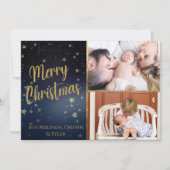ネイビーゴールドのクリスマスカード 2枚の写真入り シーズンカード (正面)