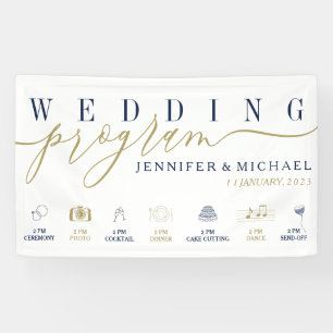 ネイビーゴールドの結婚式プログラム カスタムアイコン タイムライン 横断幕