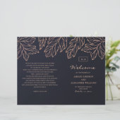 ネイビーゴールドの結婚式プログラム 折りたたみ式 ブルーボタニカル (スタンド正面)