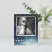 ネイビーゴールドの結婚式写真感謝カード ポストカード (スタンド正面)
