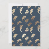 ネイビーゴールドの花柄モノグラムの紋章 ブライダルシャワー 招待状 (裏面)