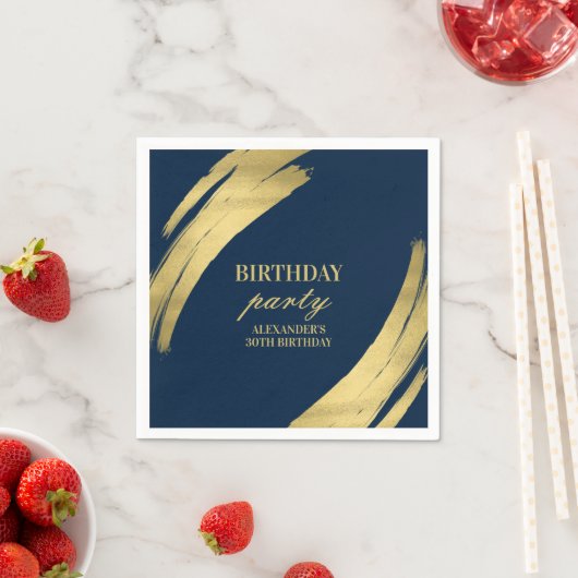 ネイビーゴールドの誕生日パーティー用紙皿 スタンダードカクテルナプキン (インサイチュ)