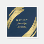 ネイビーゴールドの誕生日パーティー用紙皿 スタンダードカクテルナプキン (正面)