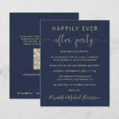 ネイビーゴールドのQRコード結婚式招待状 (正面/裏面)