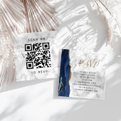 ネイビーゴールドアゲート大理石の結婚式QRコードRSVP エンクロージャーカード