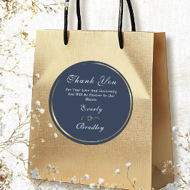 ネイビーゴールドエレガントミニマルウェディングサンキューステッカー ラウンドシール