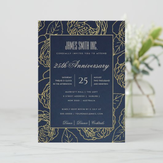 ネイビーゴールドクラフトローズフラワーコーポレートパーティーイベント 招待状 (スタンド正面)