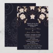 ネイビーゴールドグリッターのリハーサルディナー招待状 招待状 (正面/裏面)