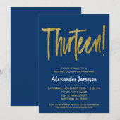 ネイビーゴールドスクリプト13歳誕生日パーティー招待状 招待状 (正面/裏面)