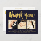 ネイビーゴールドフォイルありがとうスクリプトタイポグラフィ写真 ポストカード (正面/裏面)