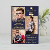 ネイビーゴールドフォイルHS卒業発表 箔シーズンカード (立ち正面)