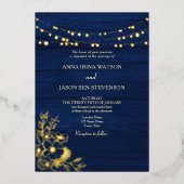 ネイビーゴールドフォイルQRコード結婚式招待状 箔招待状 (正面)