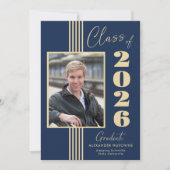 ネイビーゴールドフォトフレーム 2025年卒業 案内状 (正面)