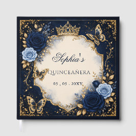 ネイビーゴールドフラワーバタフライQuinceañera ゲストブック