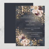 ネイビーゴールドボタニカル結婚式招待状 招待状 (正面/裏面)
