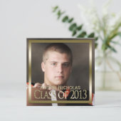 ネイビーゴールドモノグラム フルページ写真 卒業 招待状 (スタンド正面)