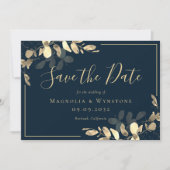 ネイビーゴールドユーカリ Save The Date カード (正面)