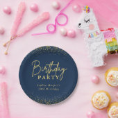 ネイビーゴールドラメ風船誕生日パーティー ペーパープレート (パーティー)
