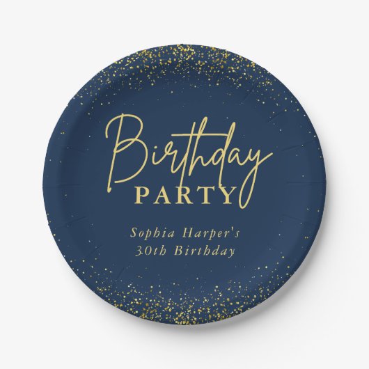 ネイビーゴールドラメ風船誕生日パーティー ペーパープレート (正面)