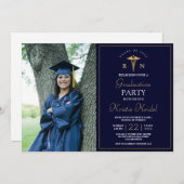 ネイビーゴールド医科大学看護学校卒業パーティー 招待状 (正面/裏面)