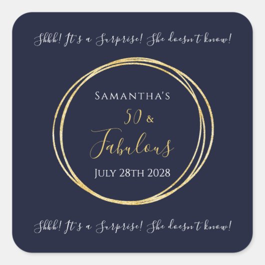 ネイビーゴールド50周年サプライズバースデーパーティー スクエアシール (正面)