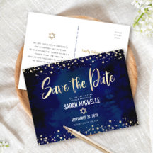ネイビーゴールド バットミツバ Save the Date 現代のスクリプト