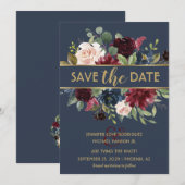 ネイビーゴールド・メルロット・フラワーブロームズ・セーブ・ザ・デート 招待状 (正面/裏面)