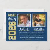 ネイビーゴールド 2026 ダブル卒業パーティー 招待状 (正面)