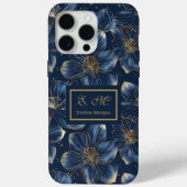 ネイビーゴールドiPhoneケース エレガントフラワー カスタムネーム Case-Mate iPhoneケース (裏面)
